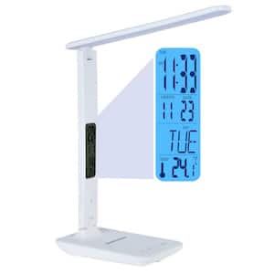 Wireless 13 in. White LED Desk Lamp with Calendar Display Screen and Charging Dock for Phone