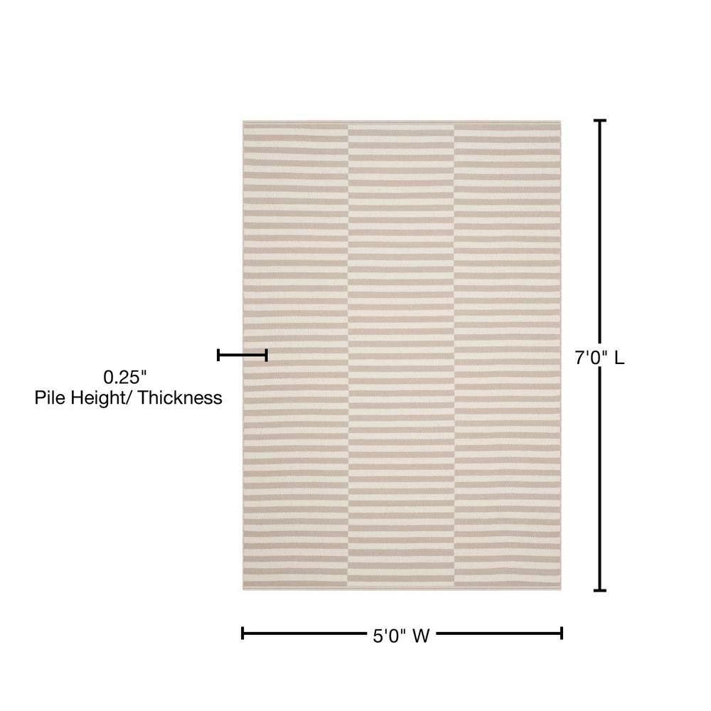 Ivory and Light Grey Striped Cotton 5' x 7' Handmade Reversible Rug
