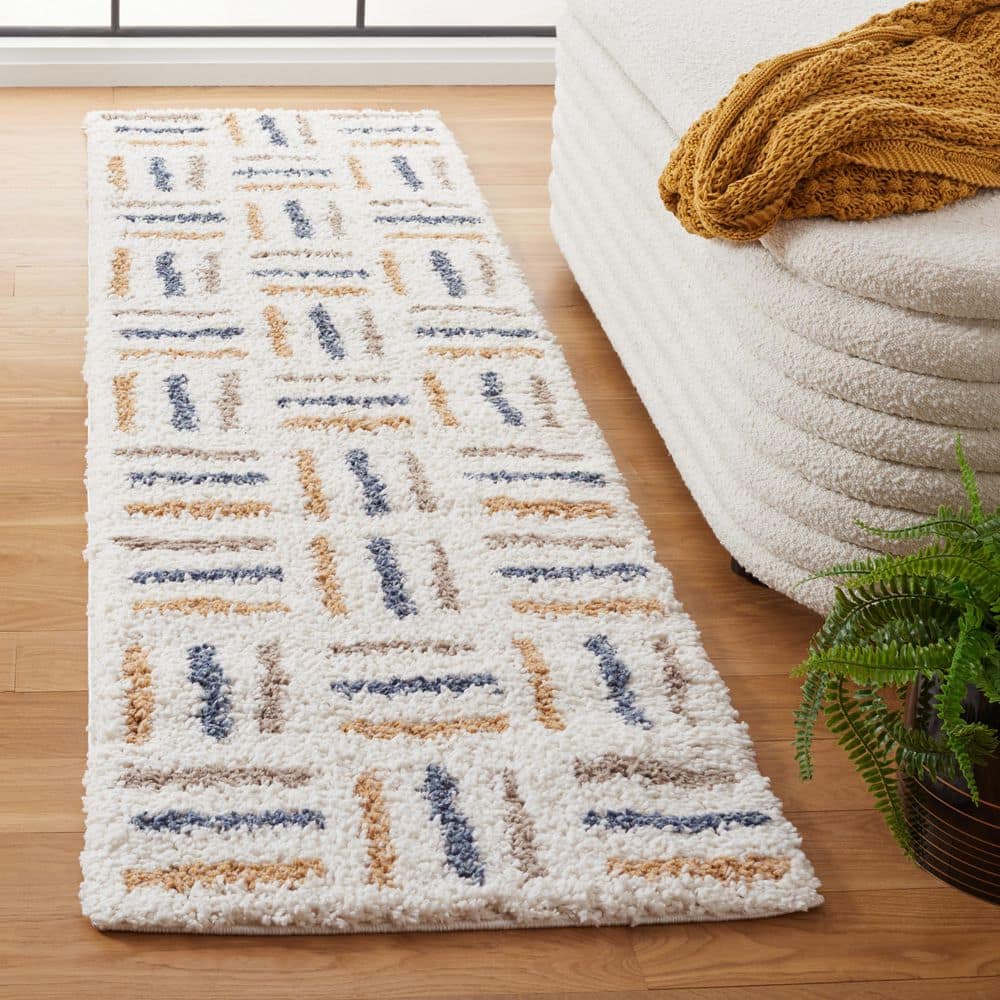 Calico Shag 2 ft. x 8 ft. Ivory/Gold Geometric Striped Runner Rug price history on PriceWatchPro