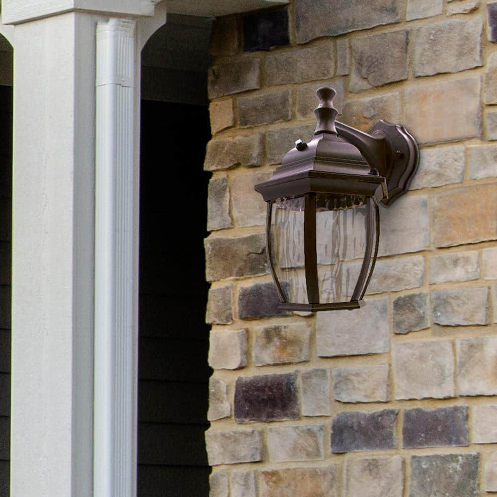 Aged Bronze LED Outdoor Wall Light with Clear Water Glass