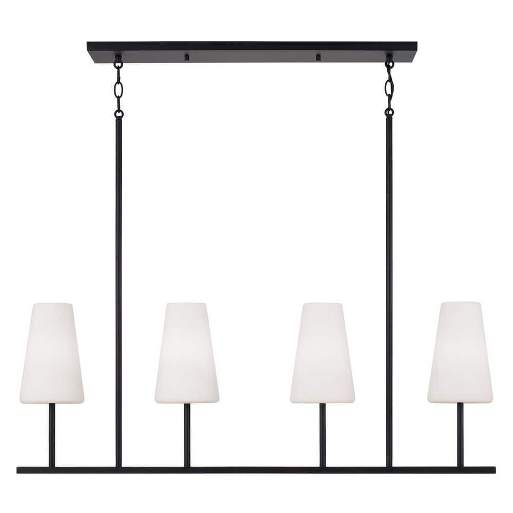 Averitt 4-Light Matte Black Modern Linear Chandelier with Tapered Soft White Glass and No Bulbs Included price history on PriceWatchPro