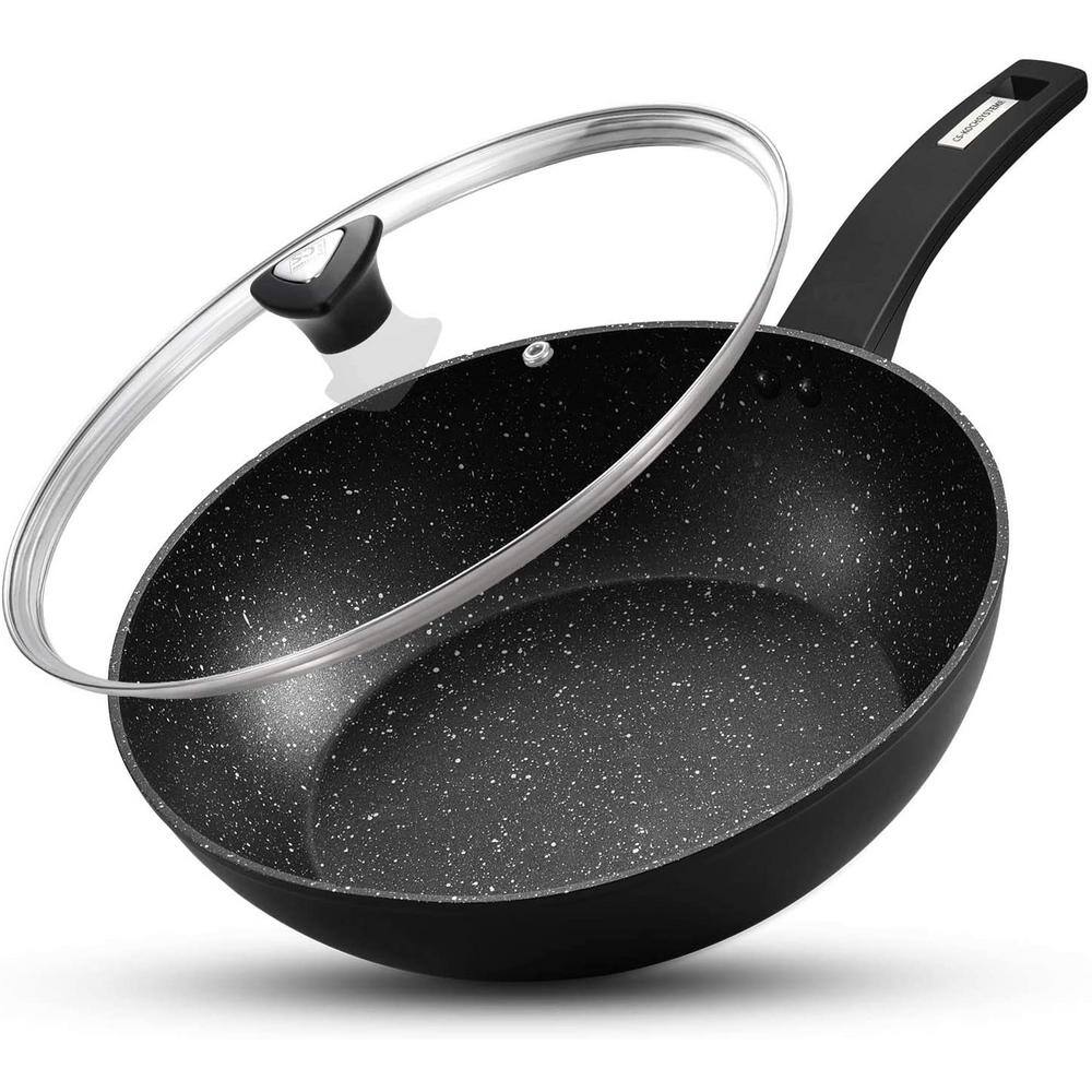 CSK 12 in. Black Aluminum Nonstick Induction Compatible Wok with Lid