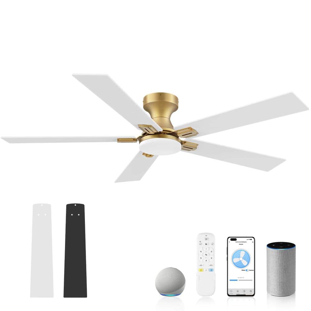 52 in. Contemporary Black Double-Sided Brown Blades Flush Mount Standard Ceiling Fan with Light price history on PriceWatchPro