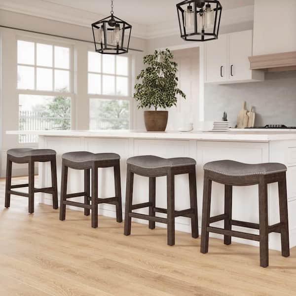 Gray Finish, Rectangle Seat Counter-Height Bar Stool