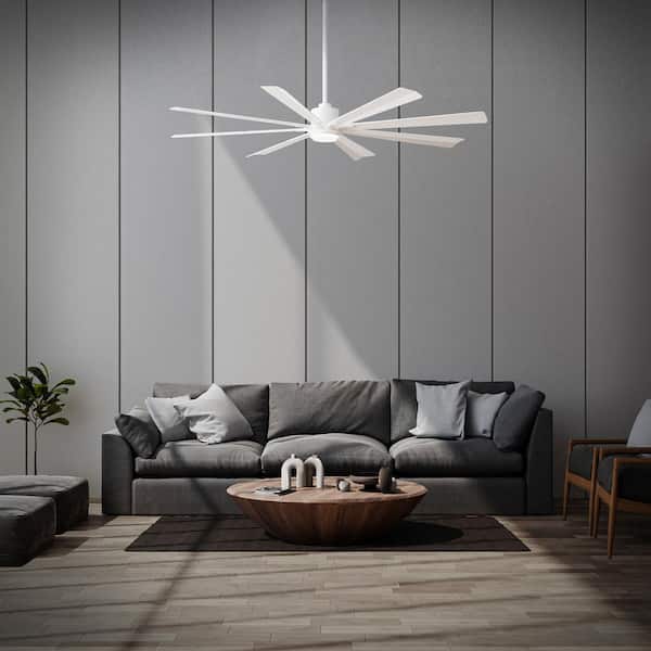 Size Matters 56 in. Smart Indoor/Outdoor Matte White Downrod Mount Windmill Ceiling Fan Selectable 4CCT Integrated LED