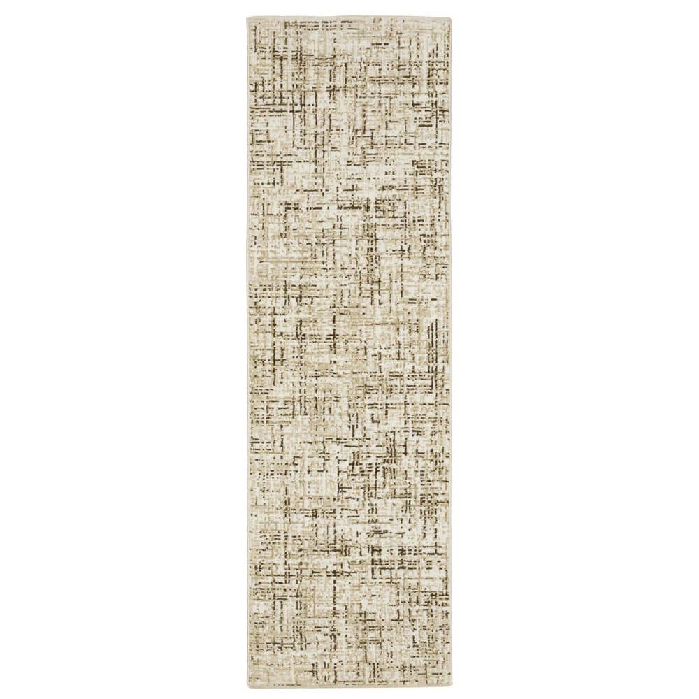 HomeRoots 8 ft. Ivory And Brown Abstract Runner Rug 2000575375 - The ...