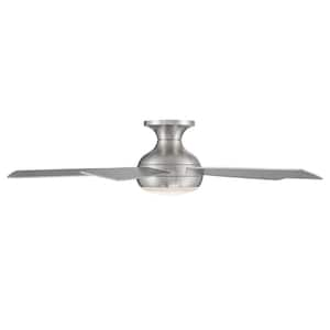 Odyssey 52 in. Smart Indoor/Outdoor Brushed Nickel 5-Blade Flush Mount Ceiling Fan 3000K Integrated LED + Remote