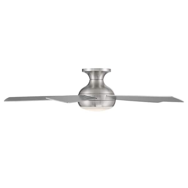 Odyssey 52 in. Smart Indoor/Outdoor Brushed Nickel 5-Blade Flush Mount Ceiling Fan 3000K Integrated LED + Remote