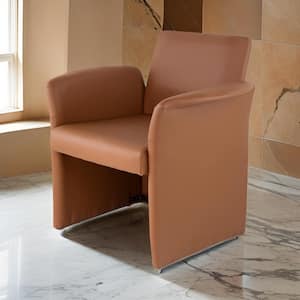 Brown Faux Leather Arm Chair with Curved Extended Back