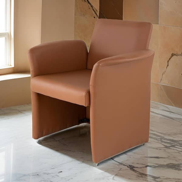 Brown Faux Leather Arm Chair with Curved Extended Back