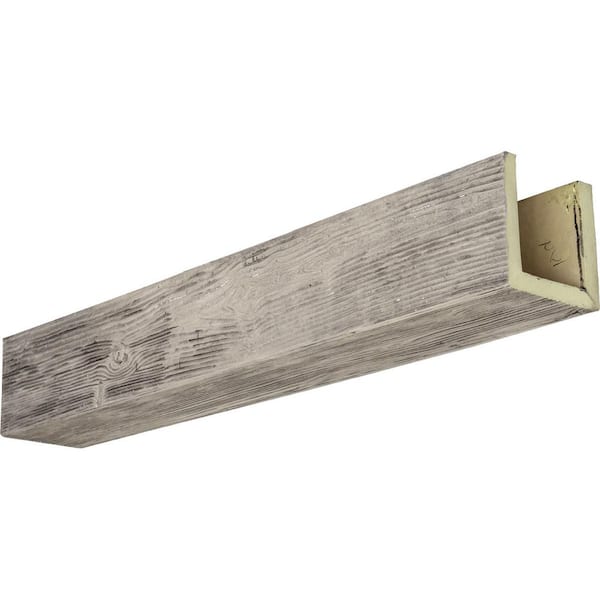 Ekena Millwork 4 in. x 10 in. x 8 ft. 3-Sided (U-Beam) Sandblasted Burnished Pine Faux Wood Ceiling Beam