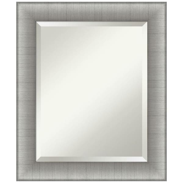 Amanti Art Medium Rectangle Pewter Silver Metallic Beveled Glass Modern Mirror (24.75 in. H x 20.75 in. W)