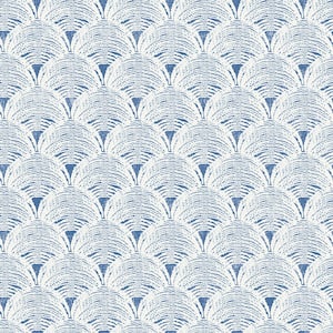 New Waverly "SEA SCALLOP" Fabric Shower Curtain Blue Green Damask Stripe Scroll 