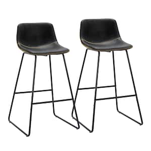 Faux Leather Bar Stools Metal Frame Counter Height Bar Stools (Set of 2)
