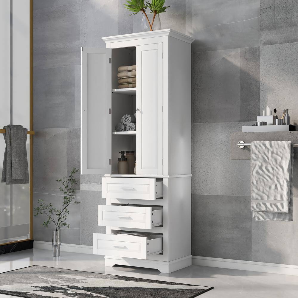 24 in. W x 15.7 in. D x 70 in. H White Bathroom Freestanding Linen Cabinet 
