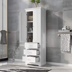 24 in. W x 15.7 in. D x 70 in. H White Bathroom Freestanding Linen Cabinet with 3-Drawers