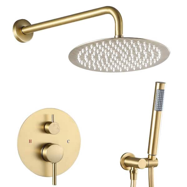 Rainfall Single Handle 2-Spray Shower Faucet 1.8 GPM with High Pressure in Brushed Gold