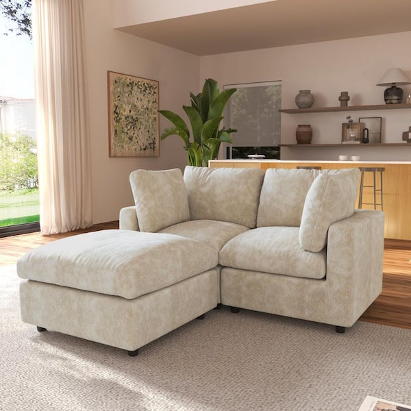 67 in. Square Arm Chenille 3-Piece Modular Sectional Sofa Free Combination with Ottoman and Removable Covers in Brown