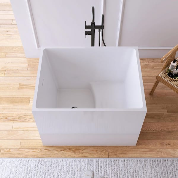 Ivan 35 in. x 28 in. Small Acrylic Flatbottom Freestanding Japanese Soaking Bathtub in White with Seat