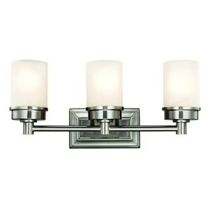 Cade 3-Light Brushed Nickel Vanity Light with Frosted Glass Shades, Dimmable LED Daylight Bulbs Included