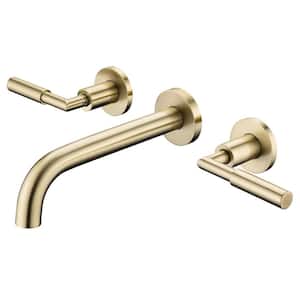 2-Handle Wall Mount Roman Tub Faucet in Brushed Gold