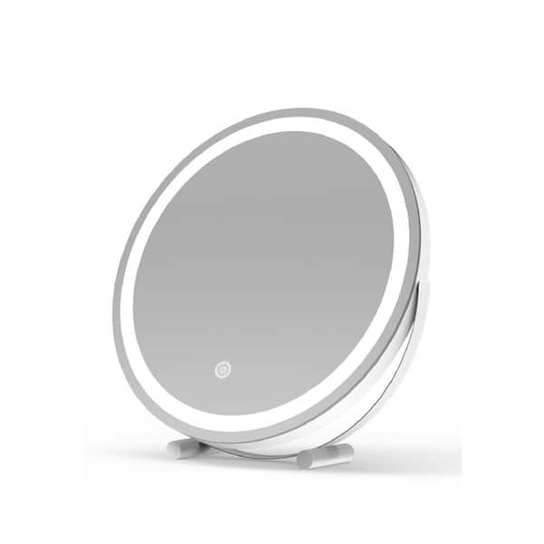 Adrinfly LED 18 in. W x 18 in. H Round Lighted Smart Touch 3 Colors Dimmable Tabletop Bathroom Vanity Mirror in White