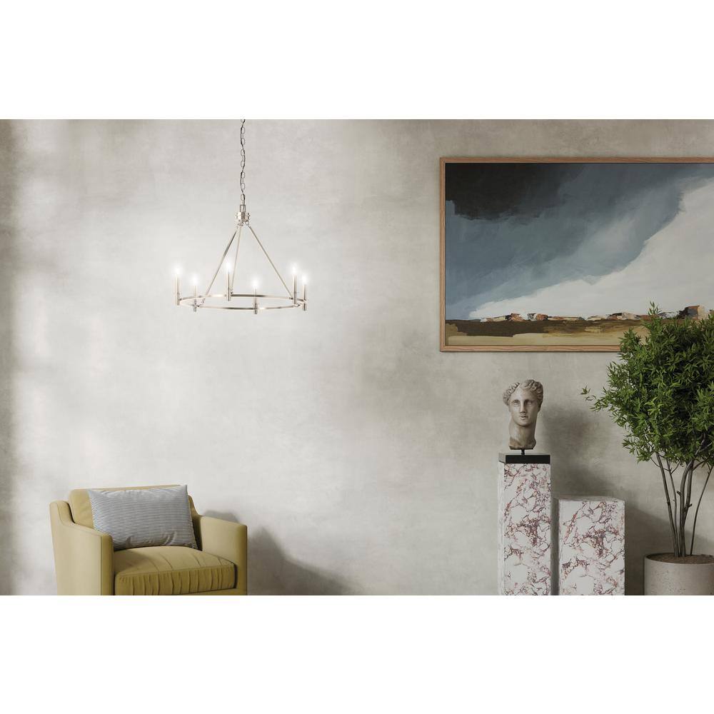 Polished Nickel 6-Light Candle Ring Chandelier