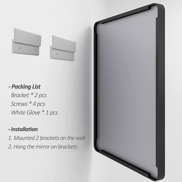 Apmir 40 in. W x 32 in. H Large Rectangular Tempered Glass Framed Wall Bathroom Vanity Mirror in Matte Black