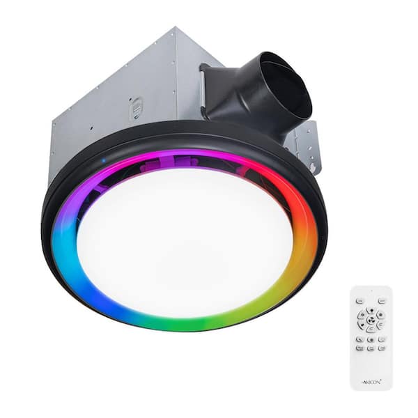 RGB2 Black 110 CFM 1.5 Sone Ceiling Bathroom Exhaust Fan with Dimmable and RGB Light, Remote, Humidity Sensor, Round