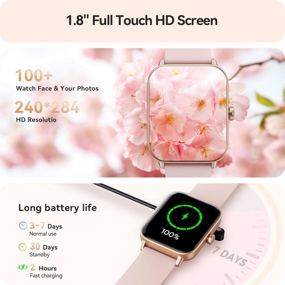 1.8 in. Smart Watch for Women Android and iPhone with Bluetooth Call (Answer/Make), Alexa Built-in Heart Rate, Pink - Thumbnail 2