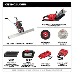 MX FUEL Lithium-Ion Cordless Vibratory Screed with M18 FUEL ONE-KEY 9 in. Cut Off Saw Kit