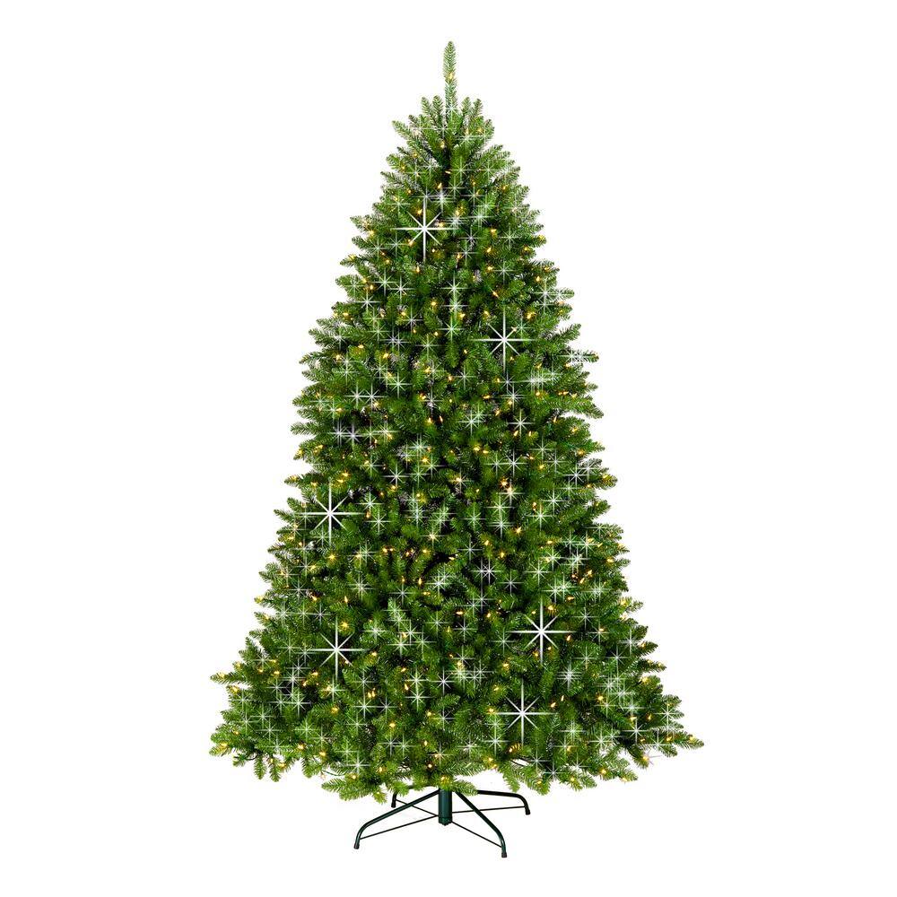  7.5 ft. Dunhill Fir, Shimmering Silver Tinsel Artificial Christmas Tree with Dual Color LED Lights