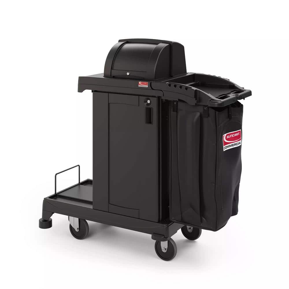 Rubbermaid Commercial Products Housekeeping Service Cart with Two Caddies,  Black 38. x 21 x 49, Utility/Service Rolling Cart with Wheels for