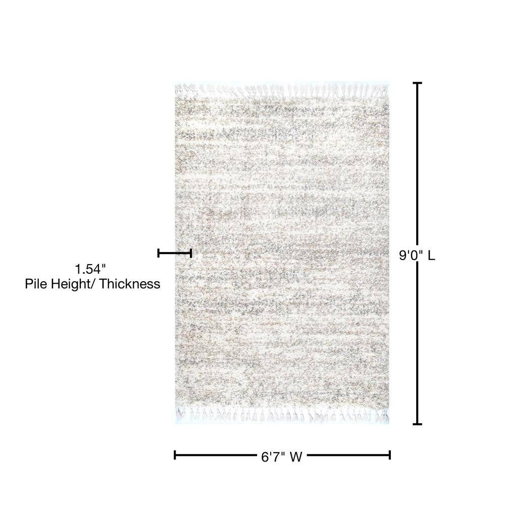Ivory Plush Braided Tassel Shag Area Rug, 6'7" x 9'