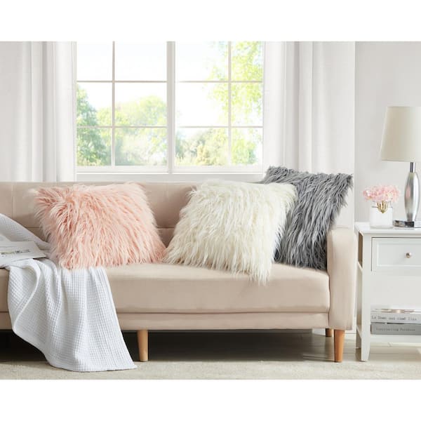 Morgan Home Estelle Faux Fur Grey 18 in. x 18 in. Polyester Throw Pillow Cover