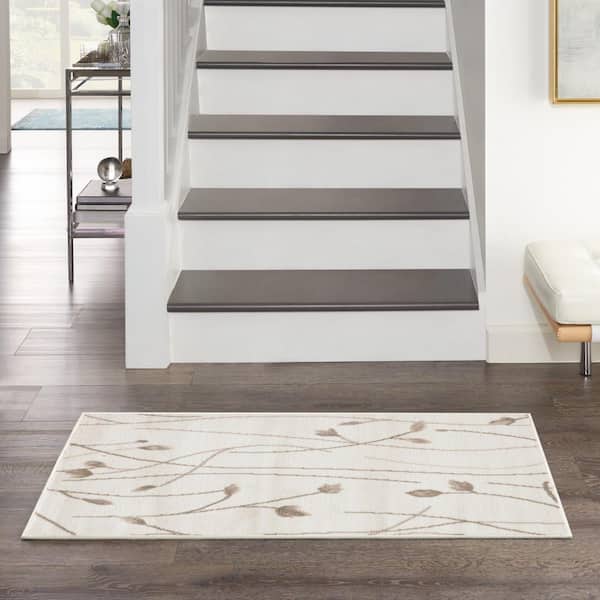 Grafix Ivory Beige doormat 2 ft. x 4 ft. Floral Contemporary Area Rug