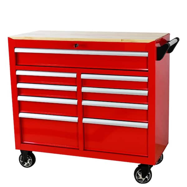 18 in. 9 Drawers Multifunctional Side Tool Cabinets whith Wheels and Wooden Top