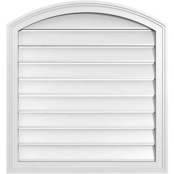 Ekena Millwork 28 in. x 28 in. Arch Top Surface Mount PVC Gable Vent: Decorative with Brickmould Frame