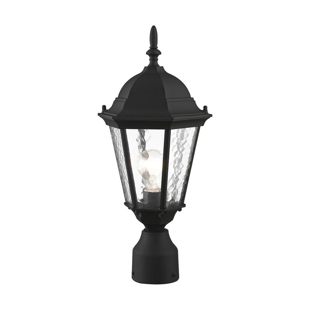 Hamilton Textured Black Outdoor Post Lantern with Clear Water Glass