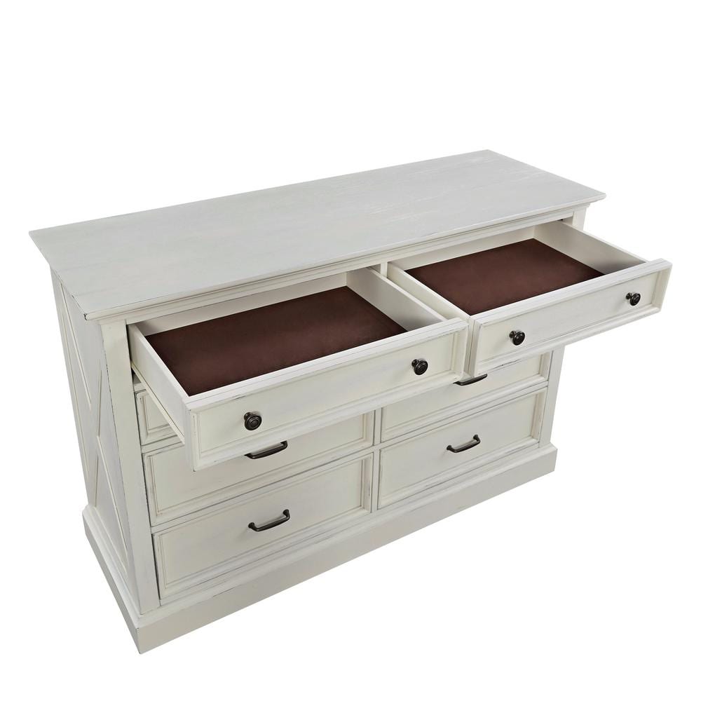 Seaside Lodge White Double Dresser with Felt Lined Drawers