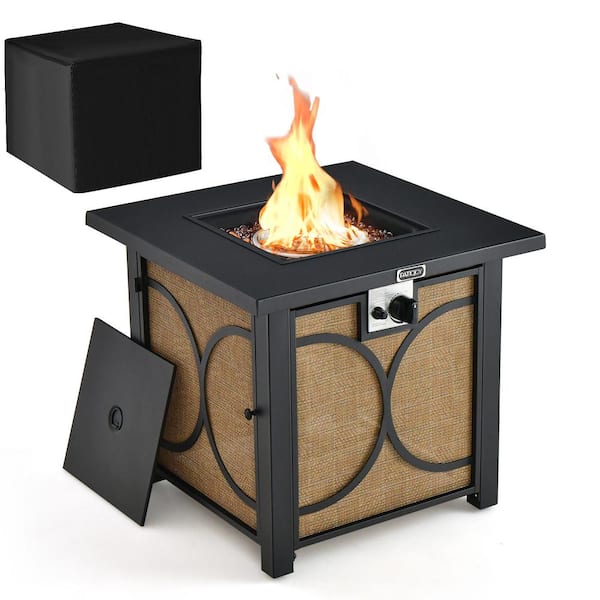 HONEY JOY 28 in. Outdoor Square Fire Pit Table 50,000 BTU Propane Gas Fire Table w/Fire Glasses and PVC Protective Cover