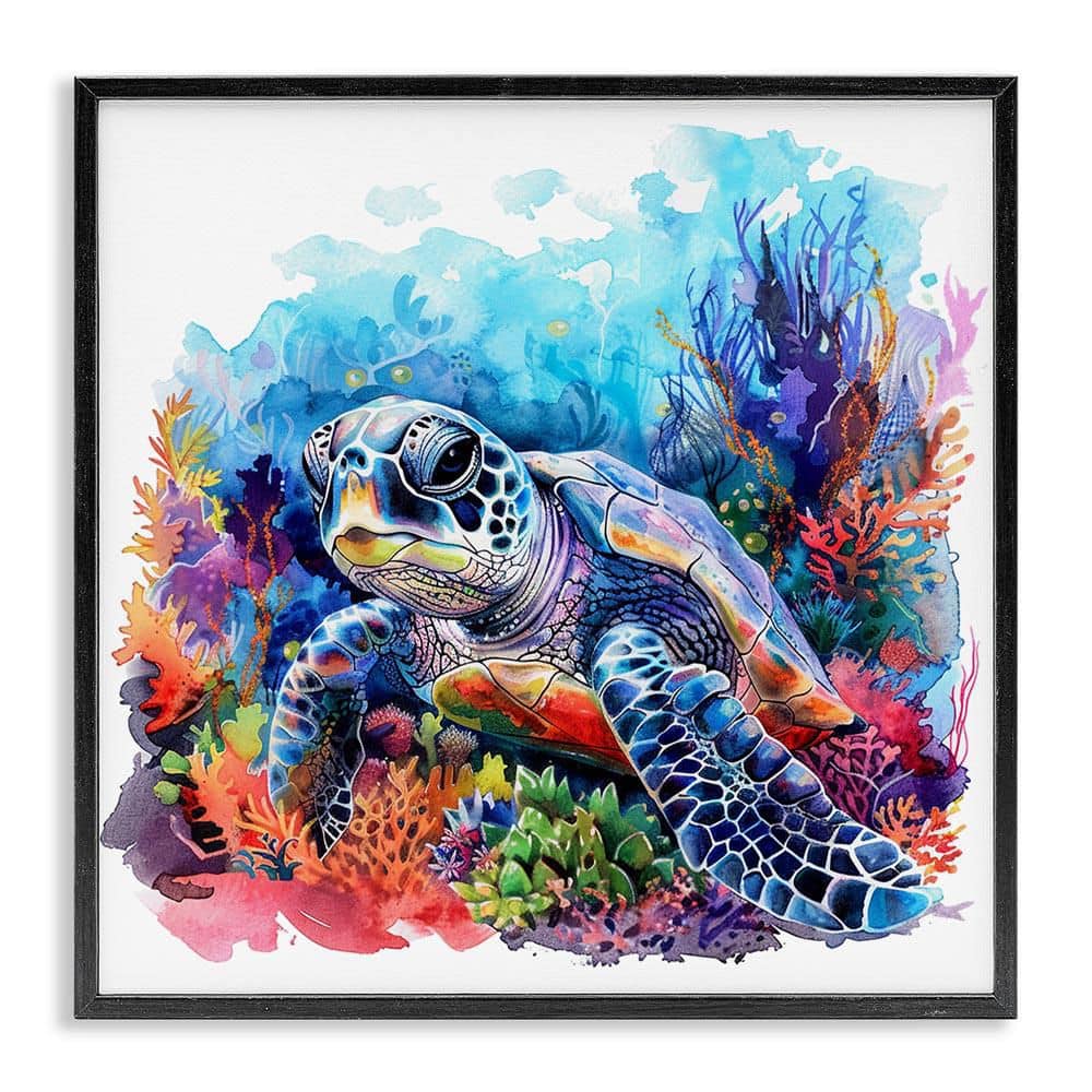 Undersea Turtle and Coral by LSR Design Studio Black Framed Animal Giclee Art Print 12 in. x 12 in. price history on PriceWatchPro