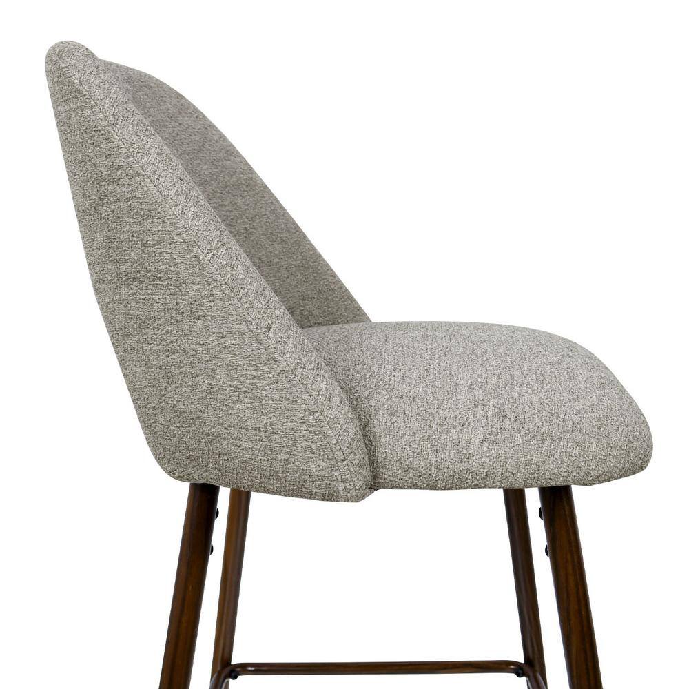Gray Upholstered Counter Stools with Walnut Metal Legs, Set of 2