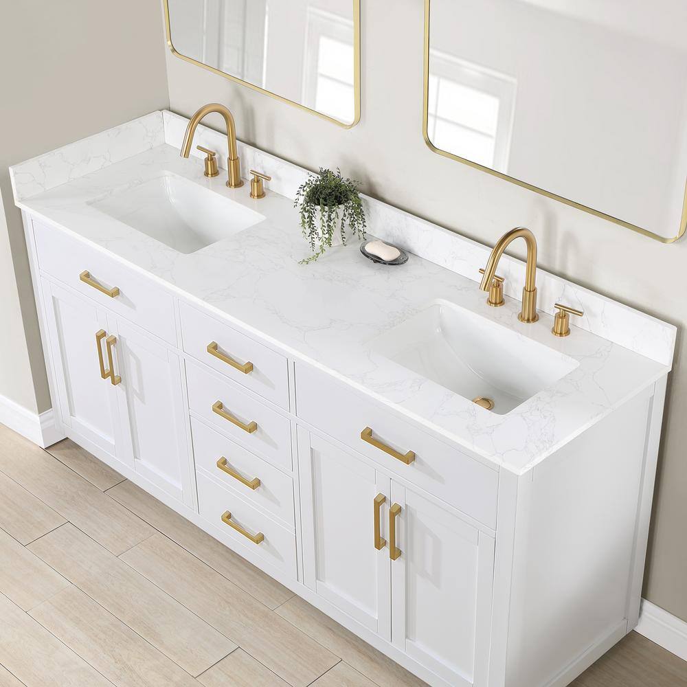 Gavino 72" White Wood Double Vanity with Composite Stone Top