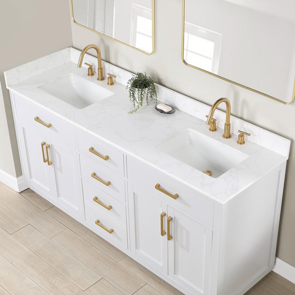Gavino 72" White Wood Double Vanity with Composite Stone Top