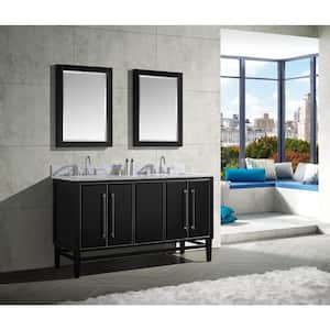 Mason 61 in. W x 22 in. D Bath Vanity in Black/Silver Trim with Marble Vanity Top in Carrara White with White Basins