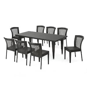 Mackenzie Multi-Brown 9-Piece Faux Rattan Rectangular Outdoor Dining Set with Stacking Chairs