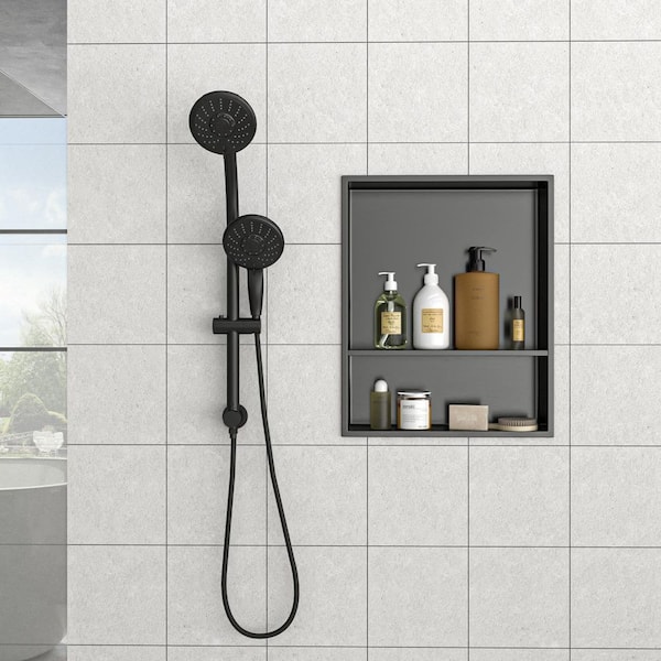 15 in. W x 19 in. H x 3.94 in. D Stainless Steel Shower Niche Set of 1 Piece in Gunmetal Black with Low Profile, Shelves
