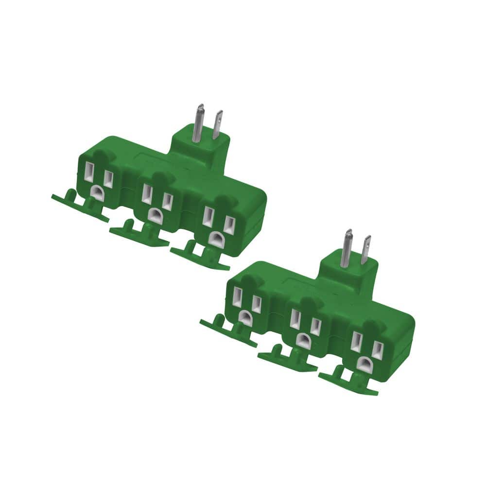 (G-03431GN-2) 3 Outlet Tri-tap with Right Angle Indoor Plug, Green, 2 PACK price history on PriceWatchPro