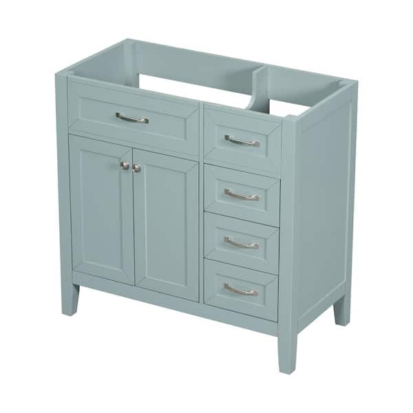 Unbranded 35.5 in. W x 17.7 in. D x 35 in. H Bath Vanity Cabinet without Top in Green with Drawers, Solid Frame and MDF Board